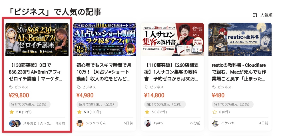 AI×Brainアフィ ゼロイチ講座 ビジネスカテゴリ第1位