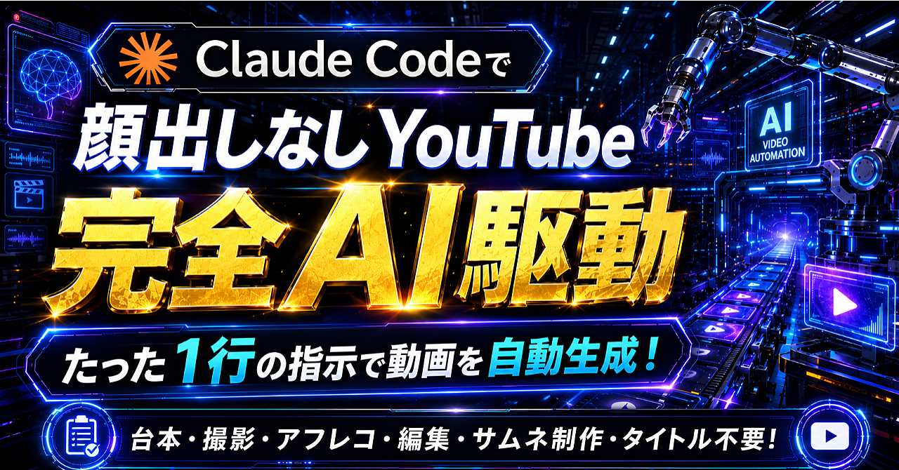 Claude Codeでたった1行の指示で動画を自動生成！1ヶ月207本投稿した「顔出しなしAI動画」制作システム